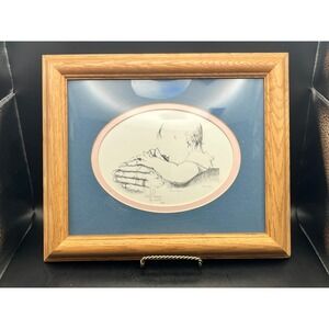 Dave McCamon Daddy's Dream Signed Framed Art Print Baby Hands Wall Decor 12"x10"